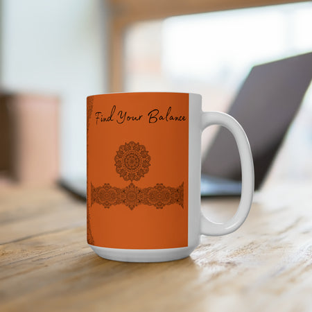 Find your Balance mandala orange background **Ceramic Mug 15oz