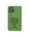 Phone Flip faux leather case with pockets and card storage. Peace Tree Mandala design-Green