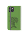 Phone Flip faux leather case with pockets and card storage. Peace Tree Mandala design-Green