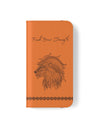 Phone Flip faux leather case with pockets and card storage. Strength lion Mandala design-orange