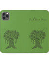 Phone Flip faux leather case with pockets and card storage. Peace Tree Mandala design-Green