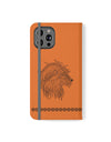 Phone Flip faux leather case with pockets and card storage. Strength lion Mandala design-orange