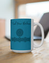 Find your Balance mandala Turquoise blue background **Ceramic Mug 15oz