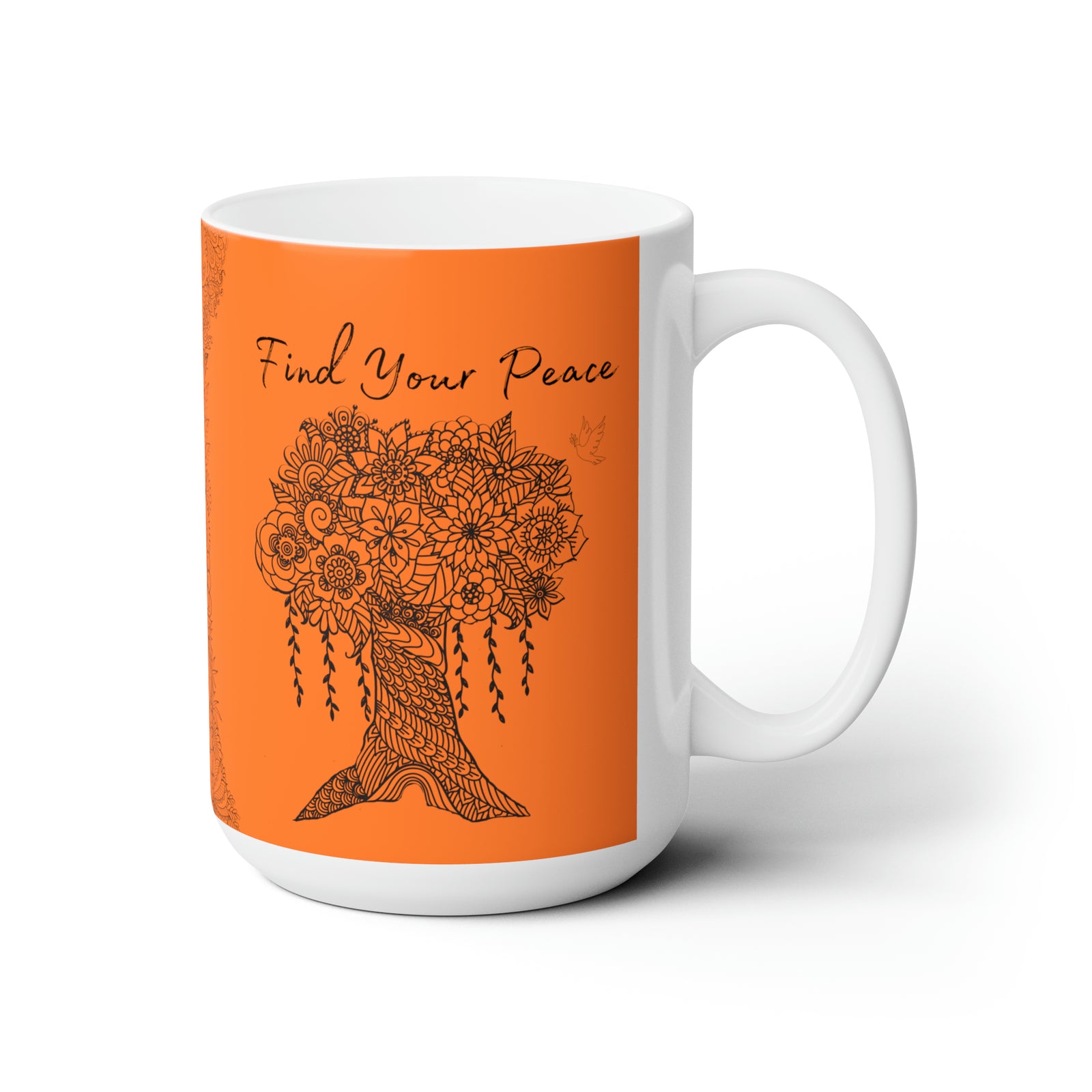 Find your Peace mandala tree orange background **Ceramic Mug 15oz