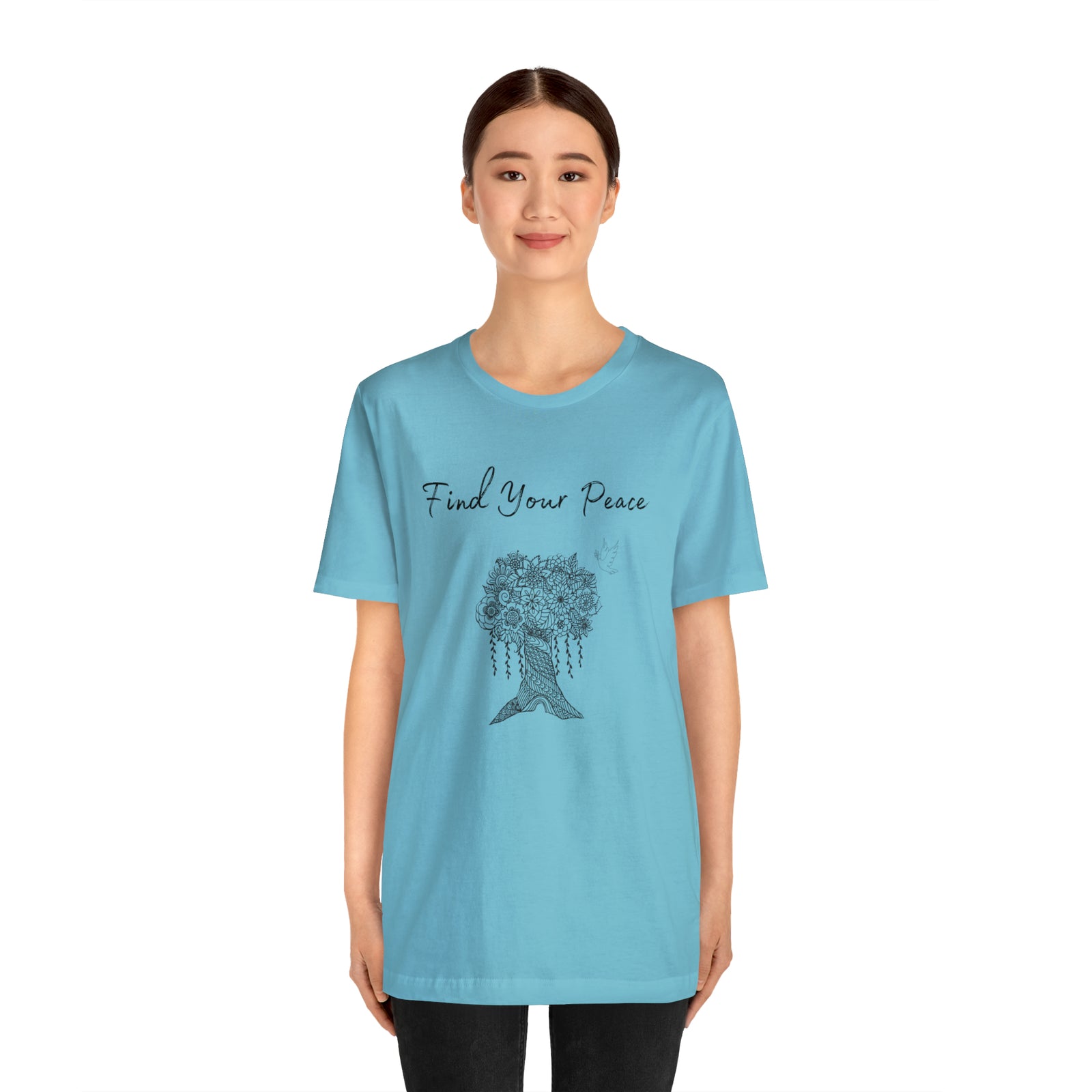 Find Your Peace mandala tree- with dove  Unisex Jersey Short Sleeve Tee- 15 colors