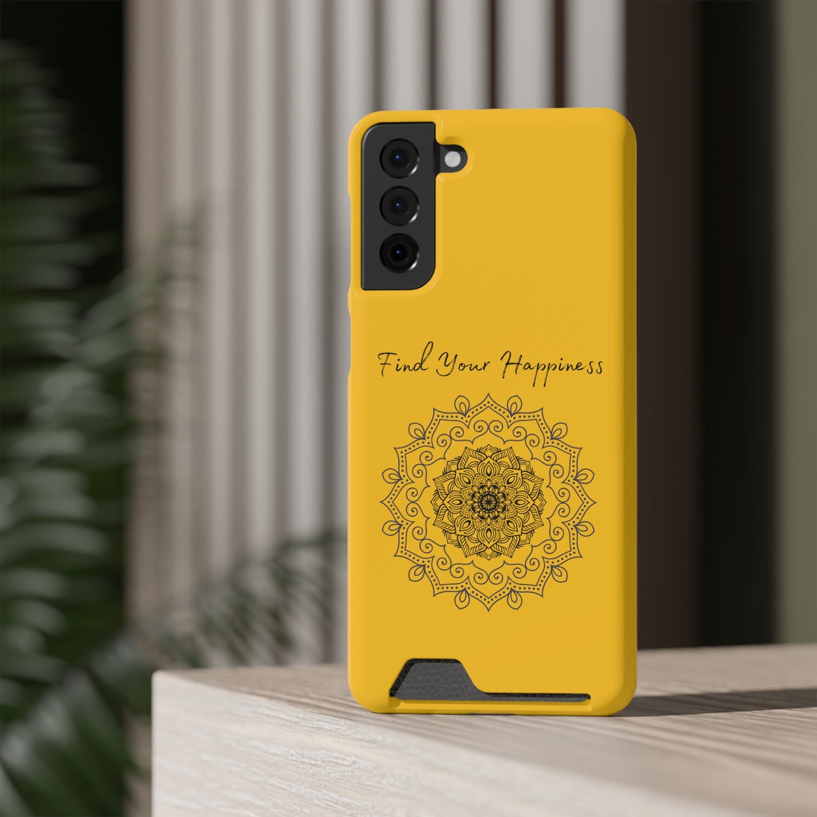 Phone Case With Card Holder Happiness Mandala -Yellow