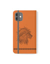 Phone Flip faux leather case with pockets and card storage. Strength lion Mandala design-orange