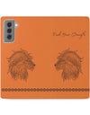 Phone Flip faux leather case with pockets and card storage. Strength lion Mandala design-orange