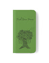 Phone Flip faux leather case with pockets and card storage. Peace Tree Mandala design-Green