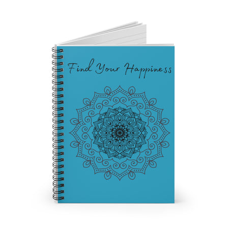 Find your Happiness mandala--Turquoise blue Spiral Notebook - Ruled Line