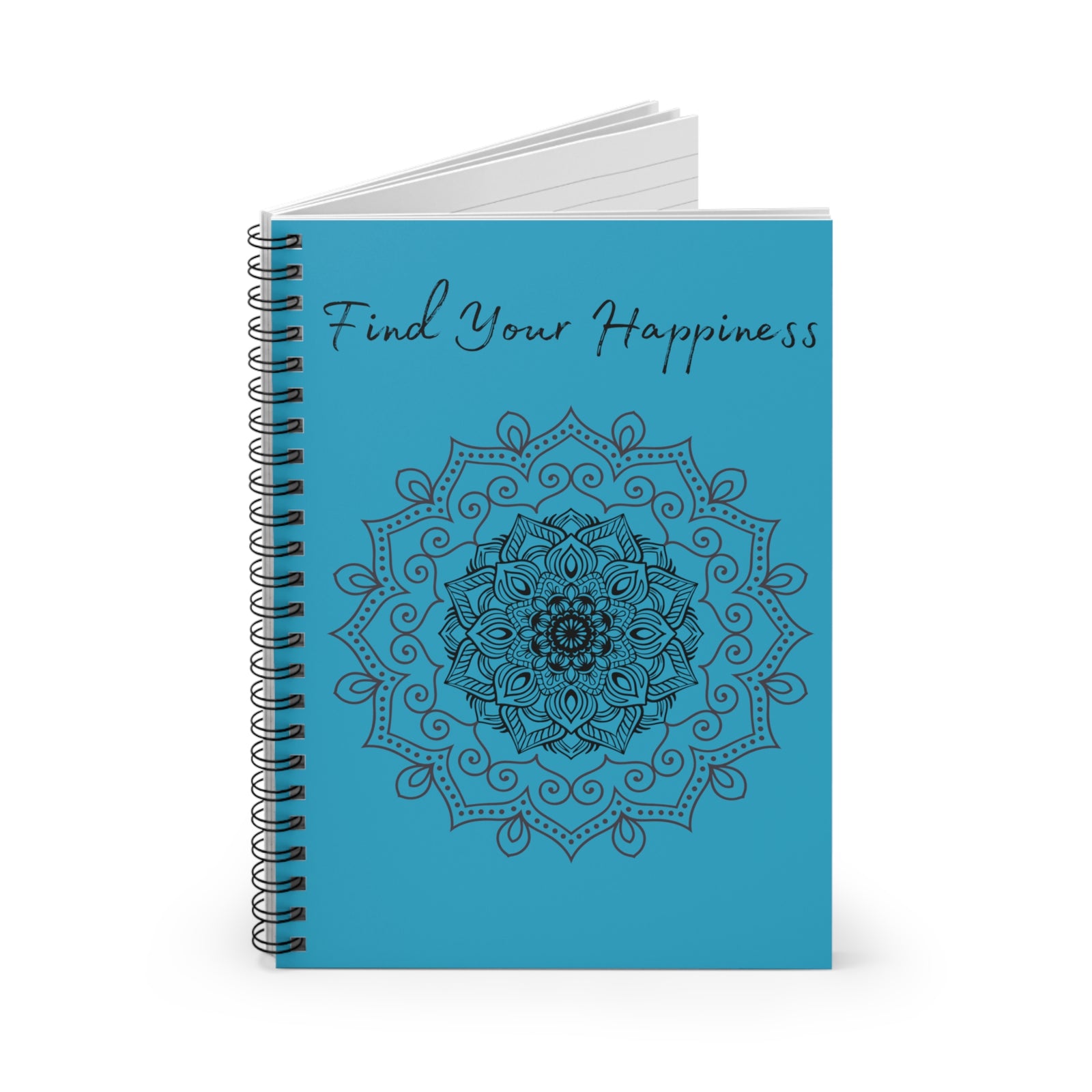 Find your Happiness mandala--Turquoise blue Spiral Notebook - Ruled Line