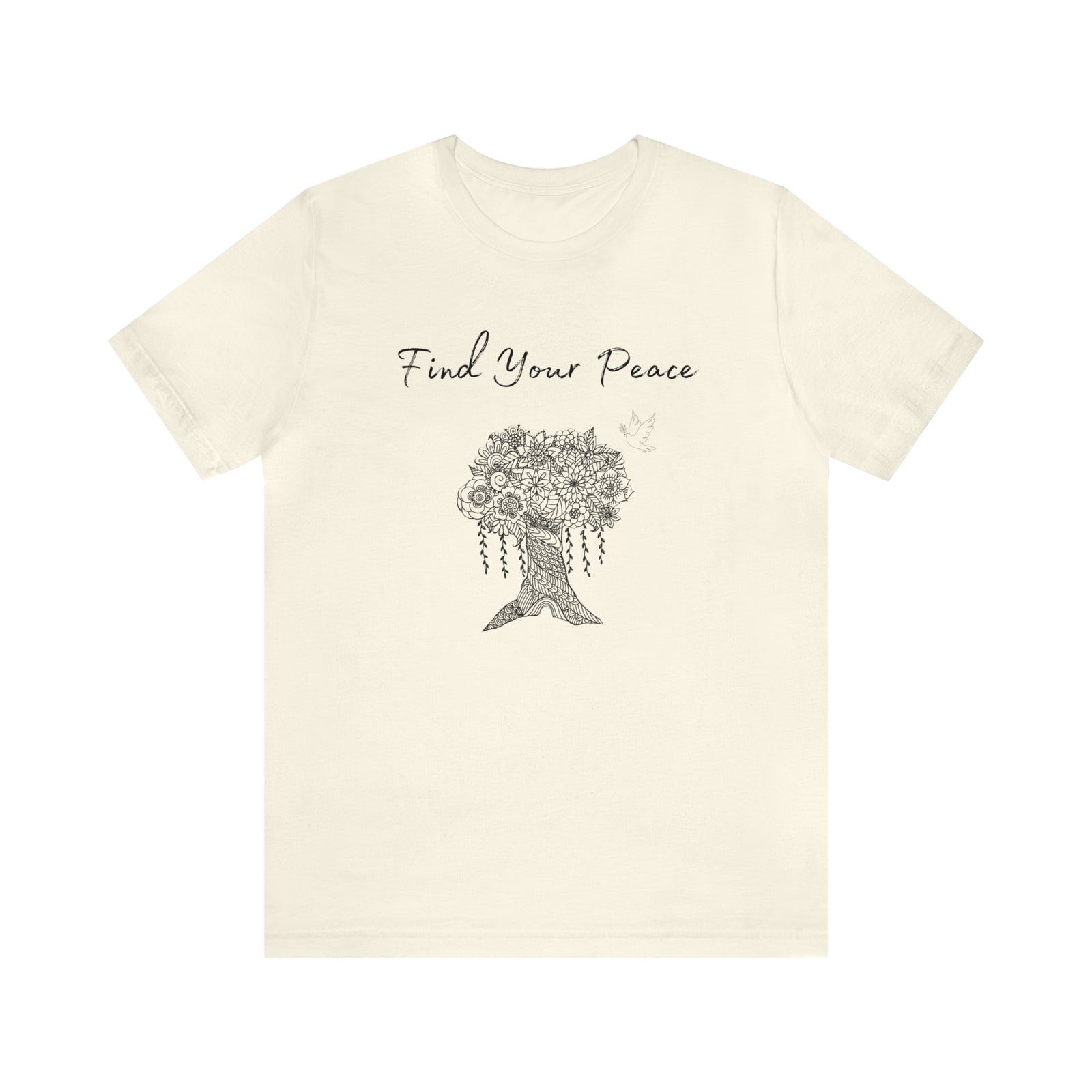 Find Your Peace mandala tree- with dove  Unisex Jersey Short Sleeve Tee- 15 colors