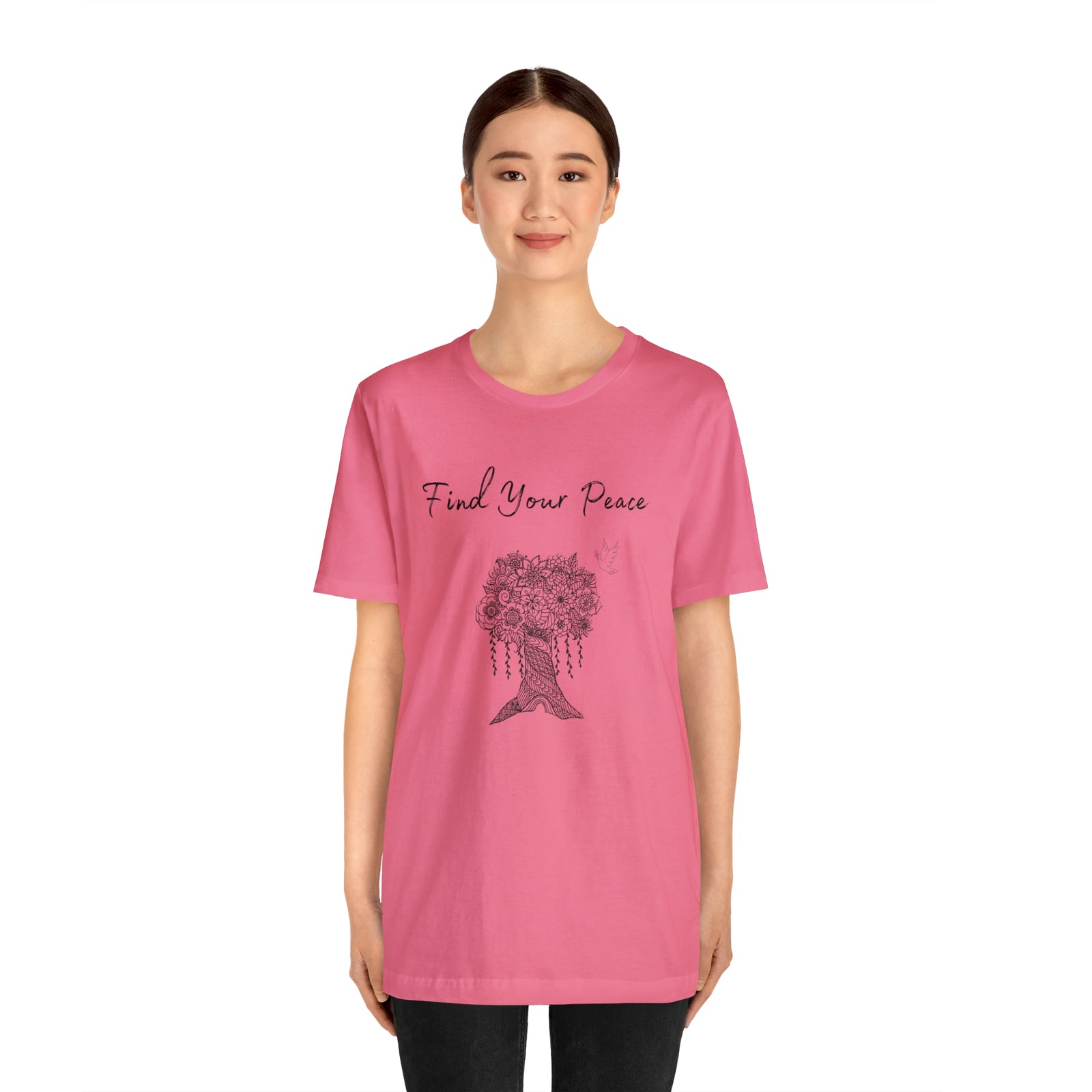 Find Your Peace mandala tree- with dove  Unisex Jersey Short Sleeve Tee- 15 colors