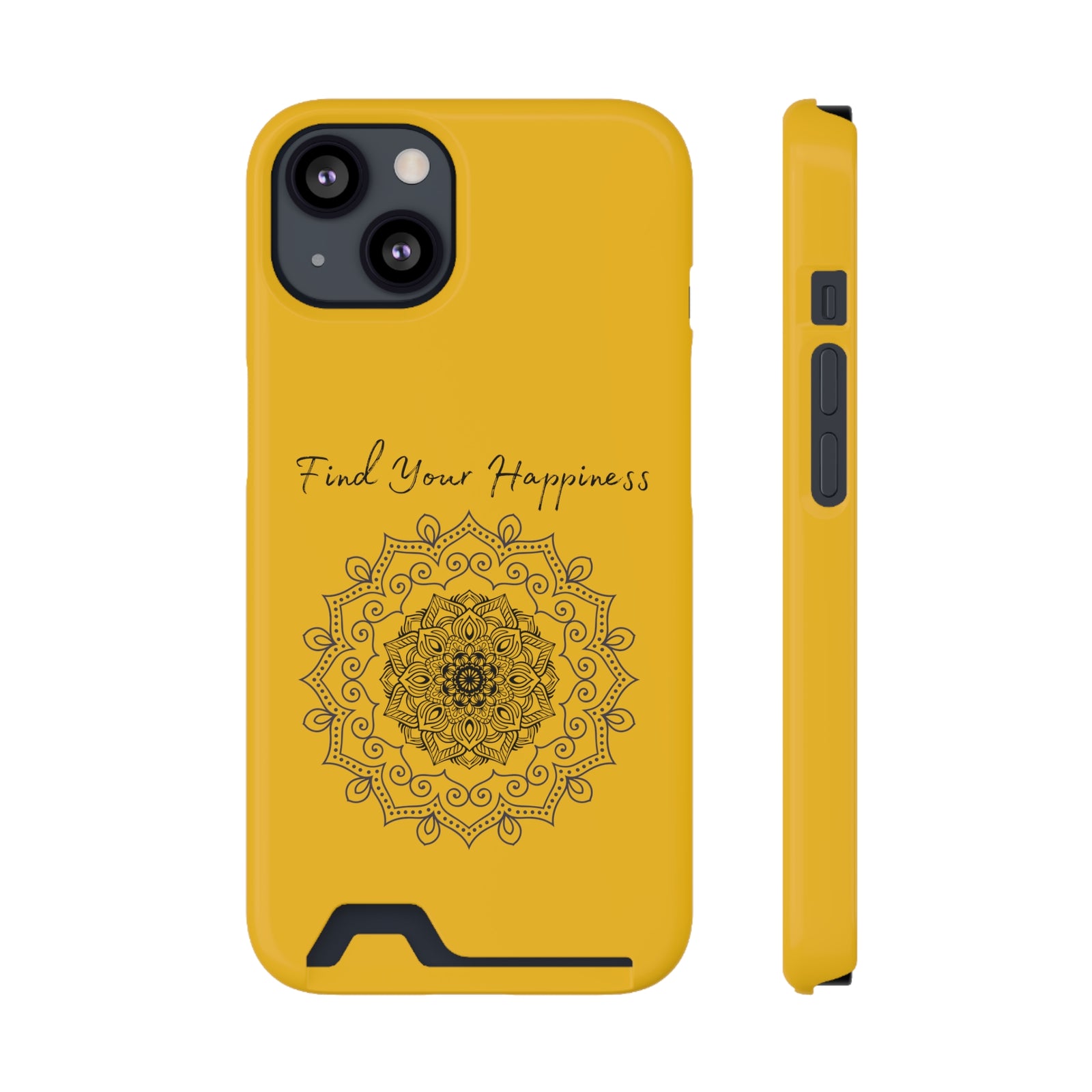 Phone Case With Card Holder Happiness Mandala -Yellow