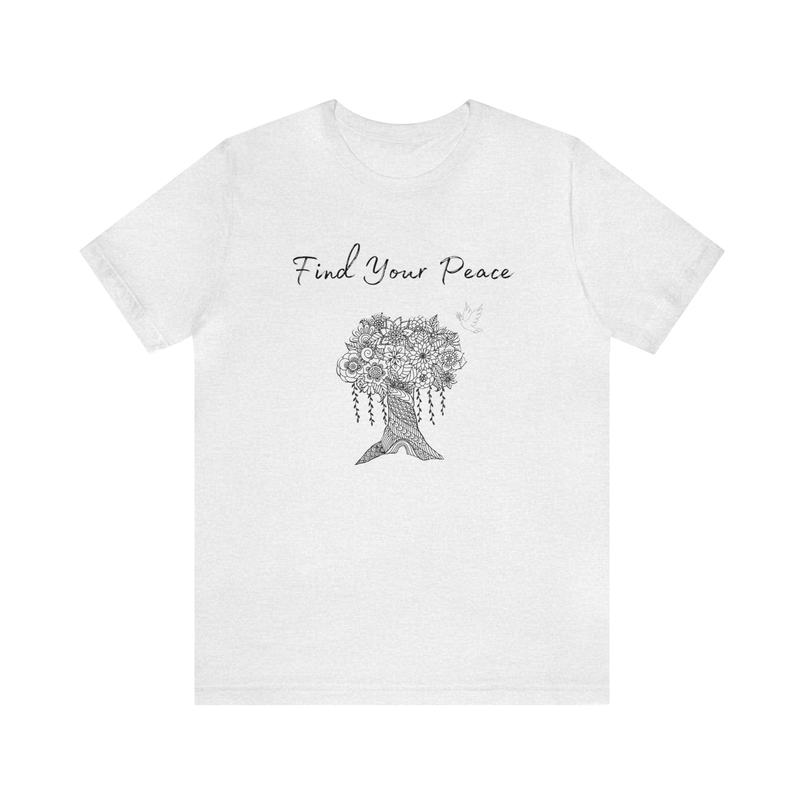 Find Your Peace mandala tree- with dove  Unisex Jersey Short Sleeve Tee- 15 colors