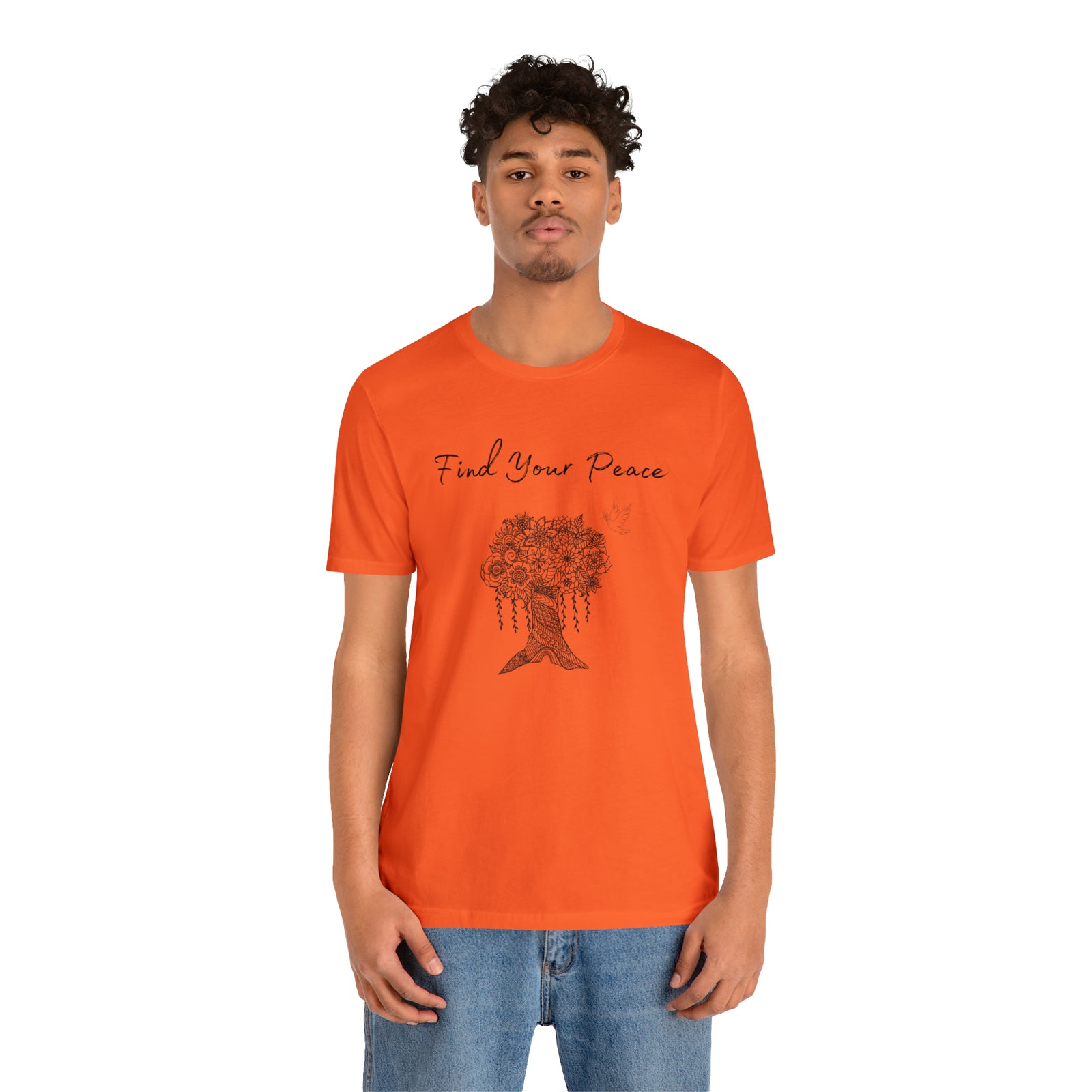 Find Your Peace mandala tree- with dove  Unisex Jersey Short Sleeve Tee- 15 colors