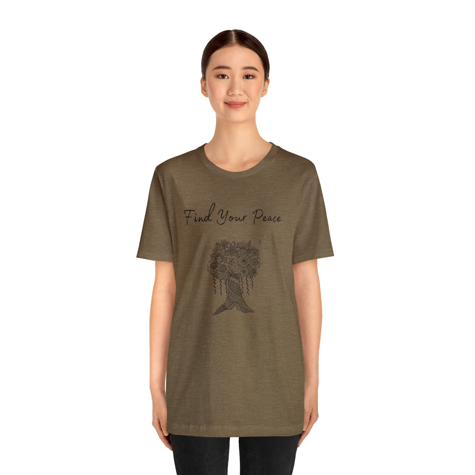 Find Your Peace mandala tree- with dove  Unisex Jersey Short Sleeve Tee- 15 colors