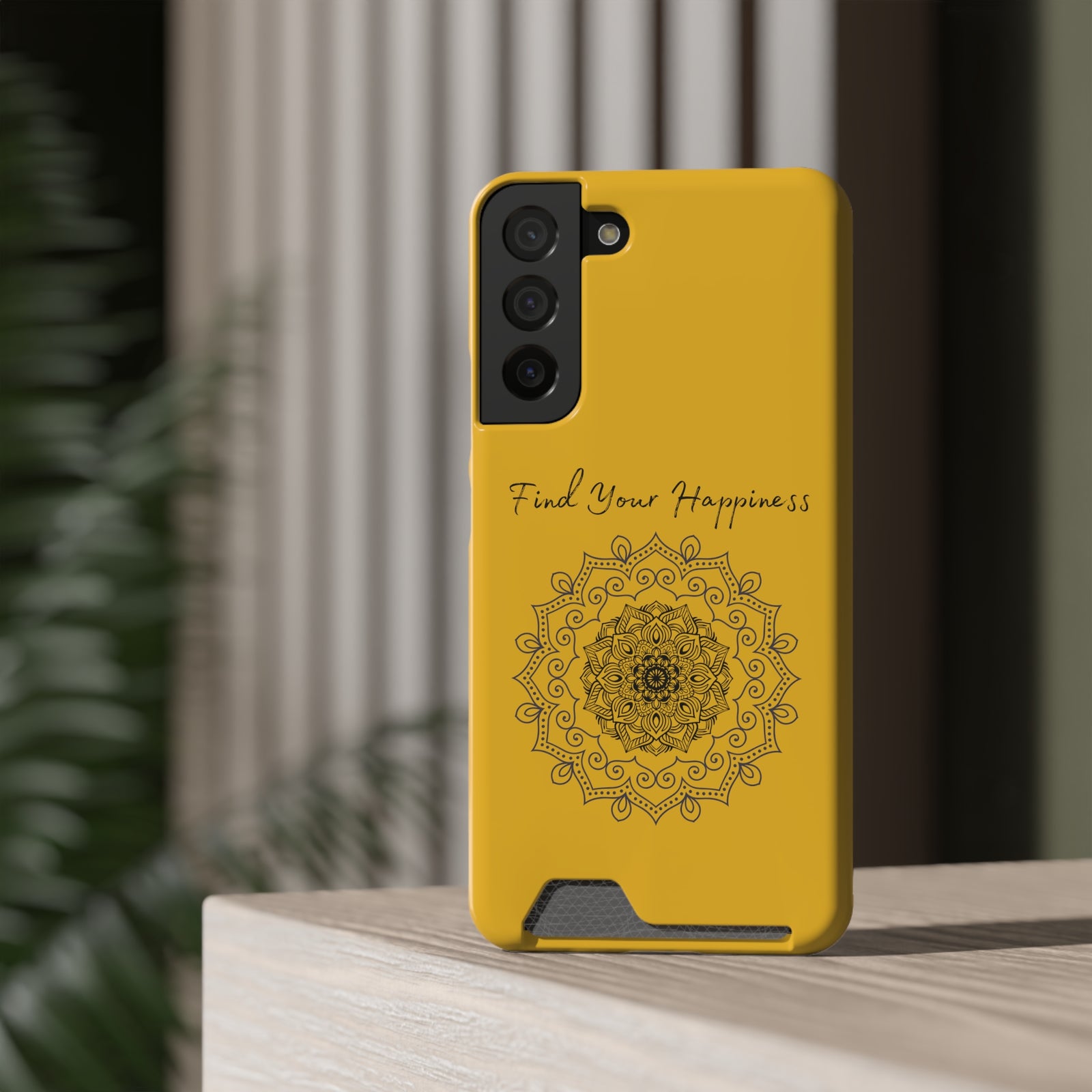 Phone Case With Card Holder Happiness Mandala -Yellow