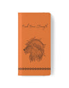 Phone Flip faux leather case with pockets and card storage. Strength lion Mandala design-orange