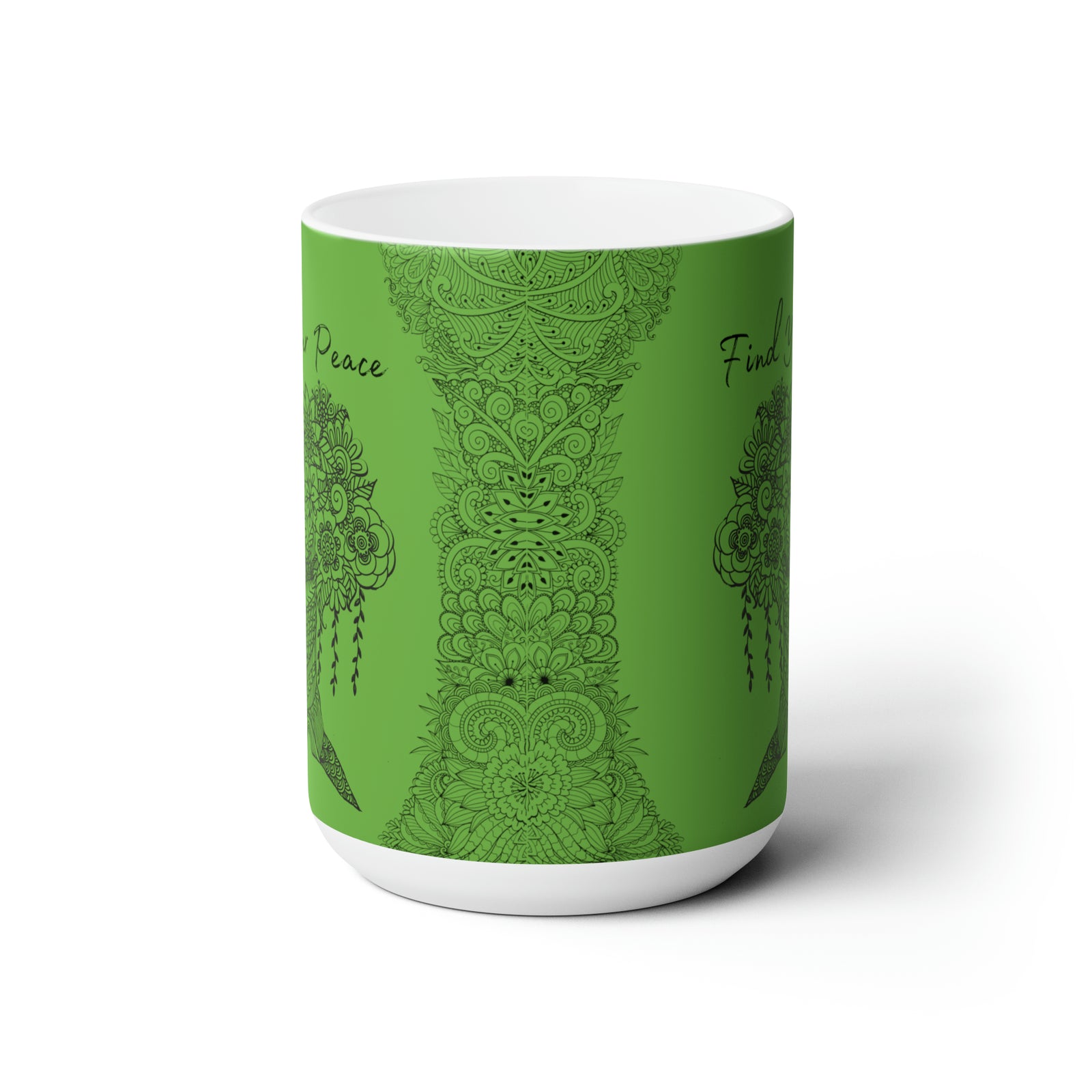 Find your Peace mandala tree green background **Ceramic Mug 15oz