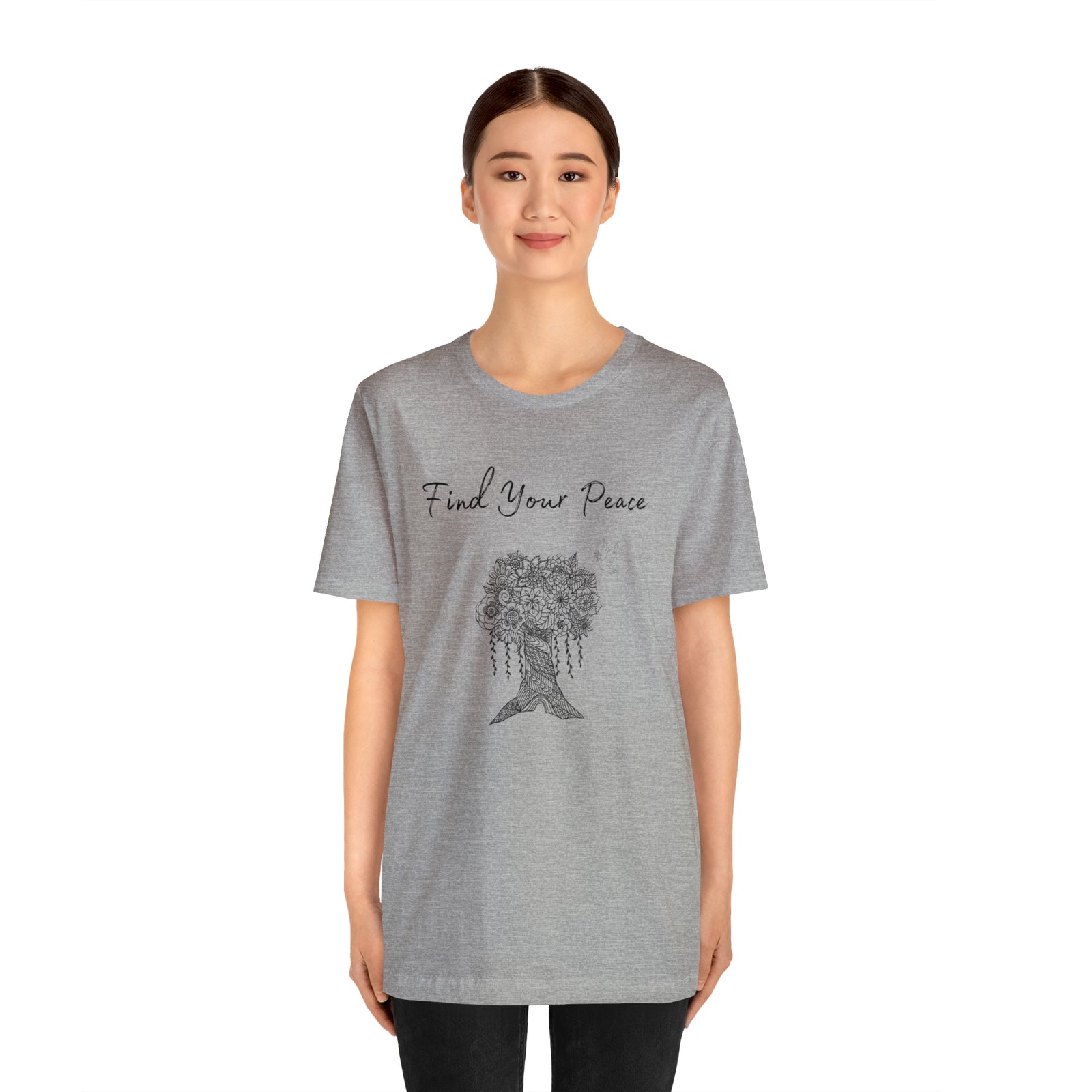 Find Your Peace mandala tree- with dove  Unisex Jersey Short Sleeve Tee- 15 colors