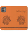 Phone Flip faux leather case with pockets and card storage. Strength lion Mandala design-orange