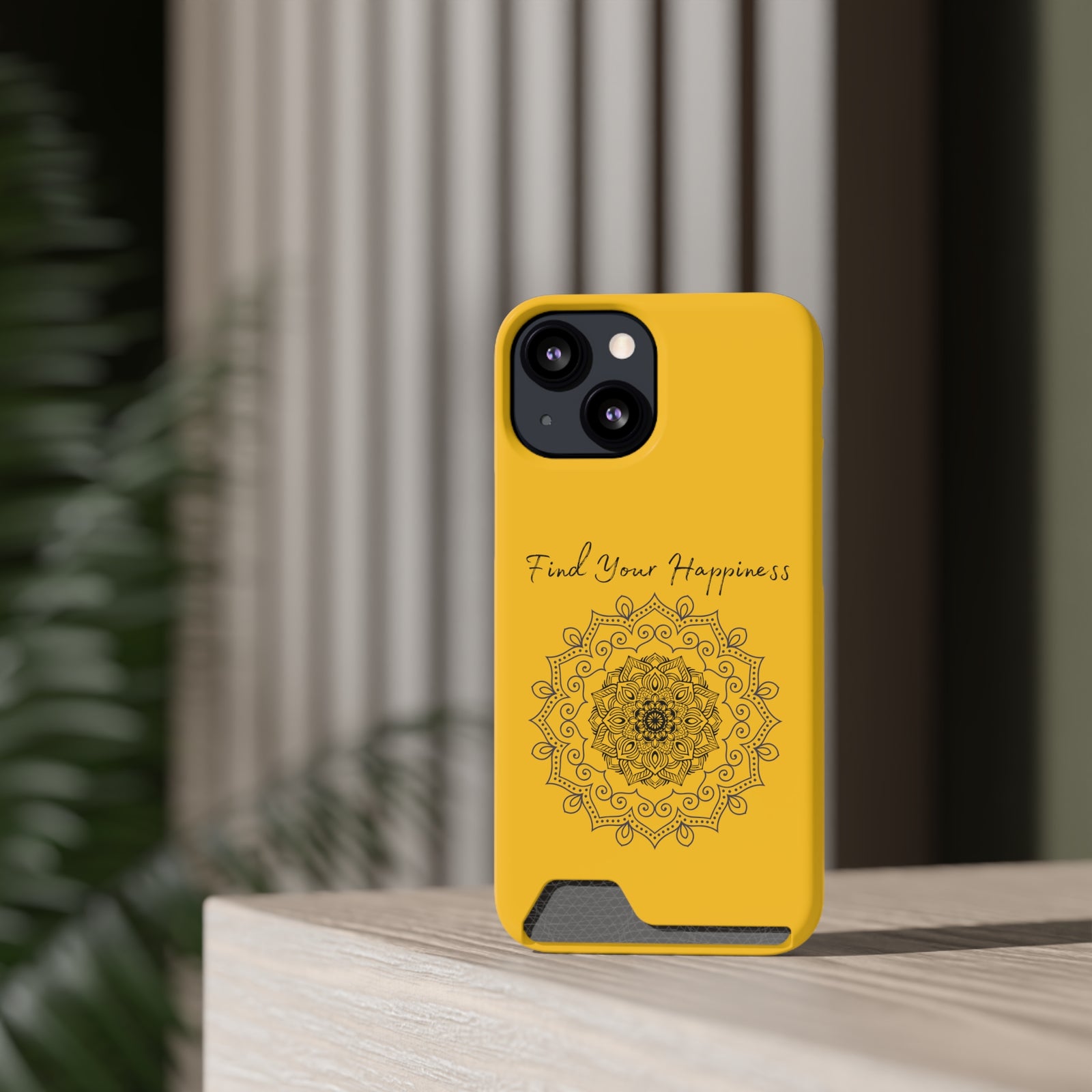 Phone Case With Card Holder Happiness Mandala -Yellow