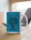 Find your Peace mandala tree Turquoise blue background **Ceramic Mug 15oz