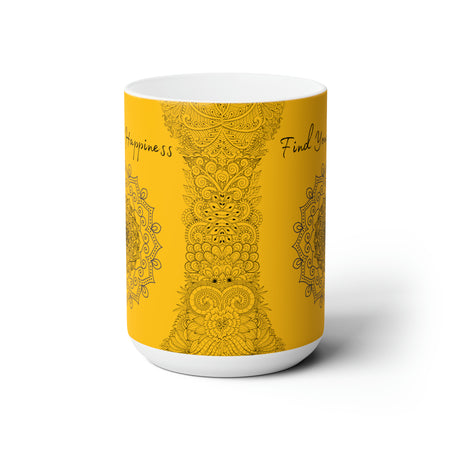 Find your Happiness mandala yellow background **Ceramic Mug 15oz