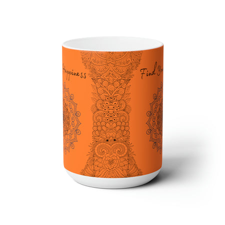 Find your Happiness mandala orange background **Ceramic Mug 15oz