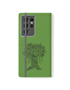 Phone Flip faux leather case with pockets and card storage. Peace Tree Mandala design-Green