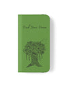 Phone Flip faux leather case with pockets and card storage. Peace Tree Mandala design-Green