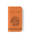 Phone Flip faux leather case with pockets and card storage. Strength lion Mandala design-orange