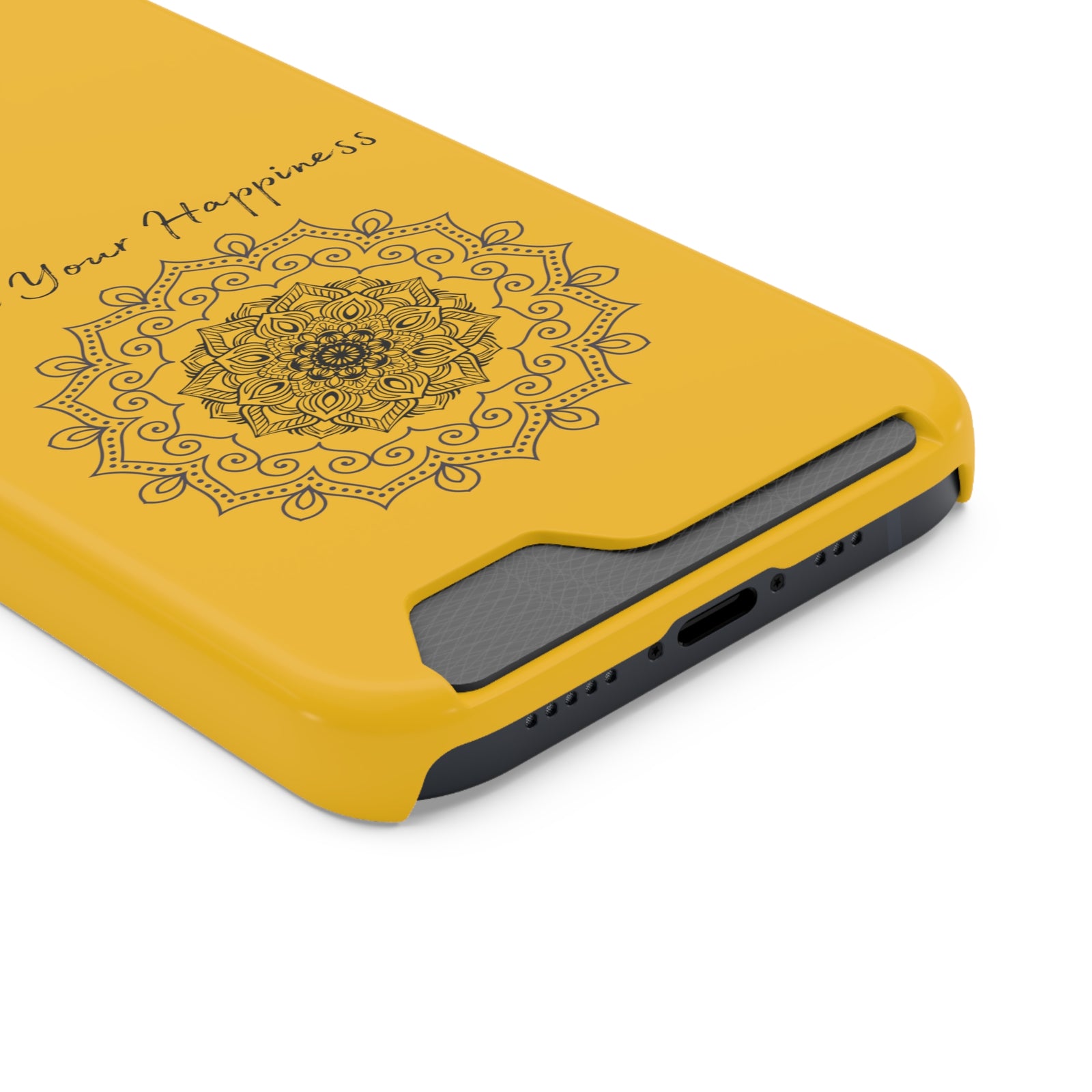 Phone Case With Card Holder Happiness Mandala -Yellow