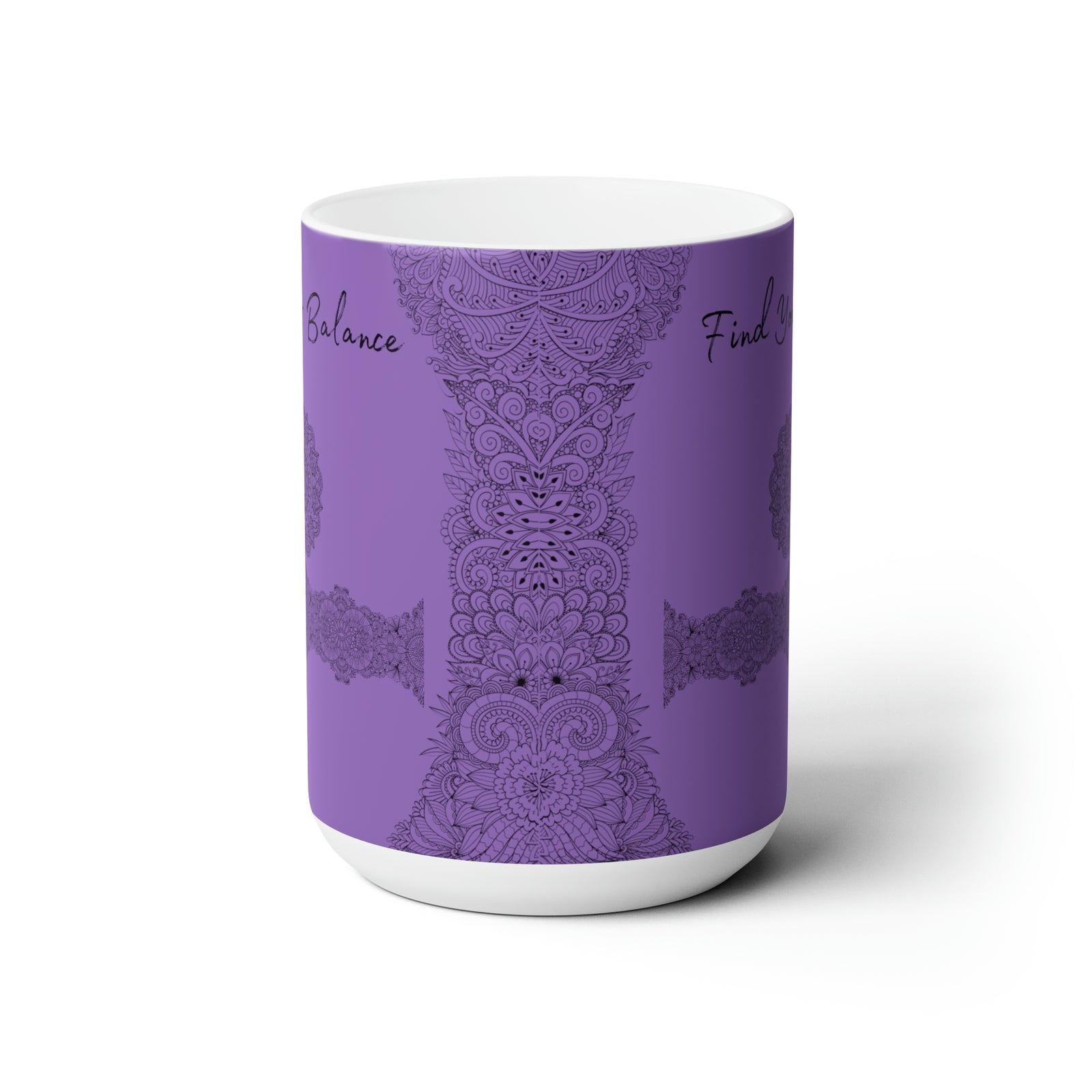 Find your Balance mandala Purple background **Ceramic Mug 15oz