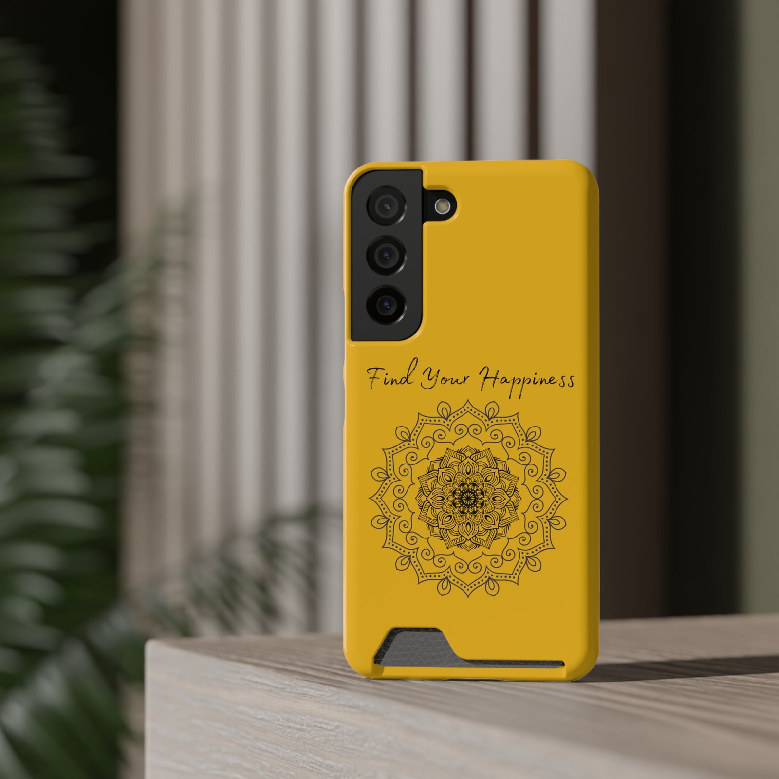 Phone Case With Card Holder Happiness Mandala -Yellow