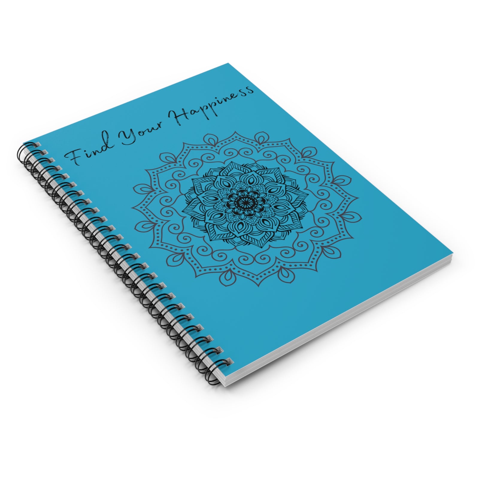 Find your Happiness mandala--Turquoise blue Spiral Notebook - Ruled Line