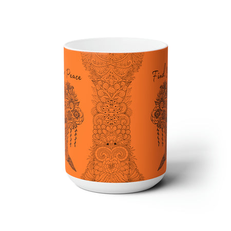 Find your Peace mandala tree orange background **Ceramic Mug 15oz