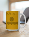 Find your Balance mandala yellow background **Ceramic Mug 15oz