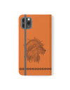 Phone Flip faux leather case with pockets and card storage. Strength lion Mandala design-orange