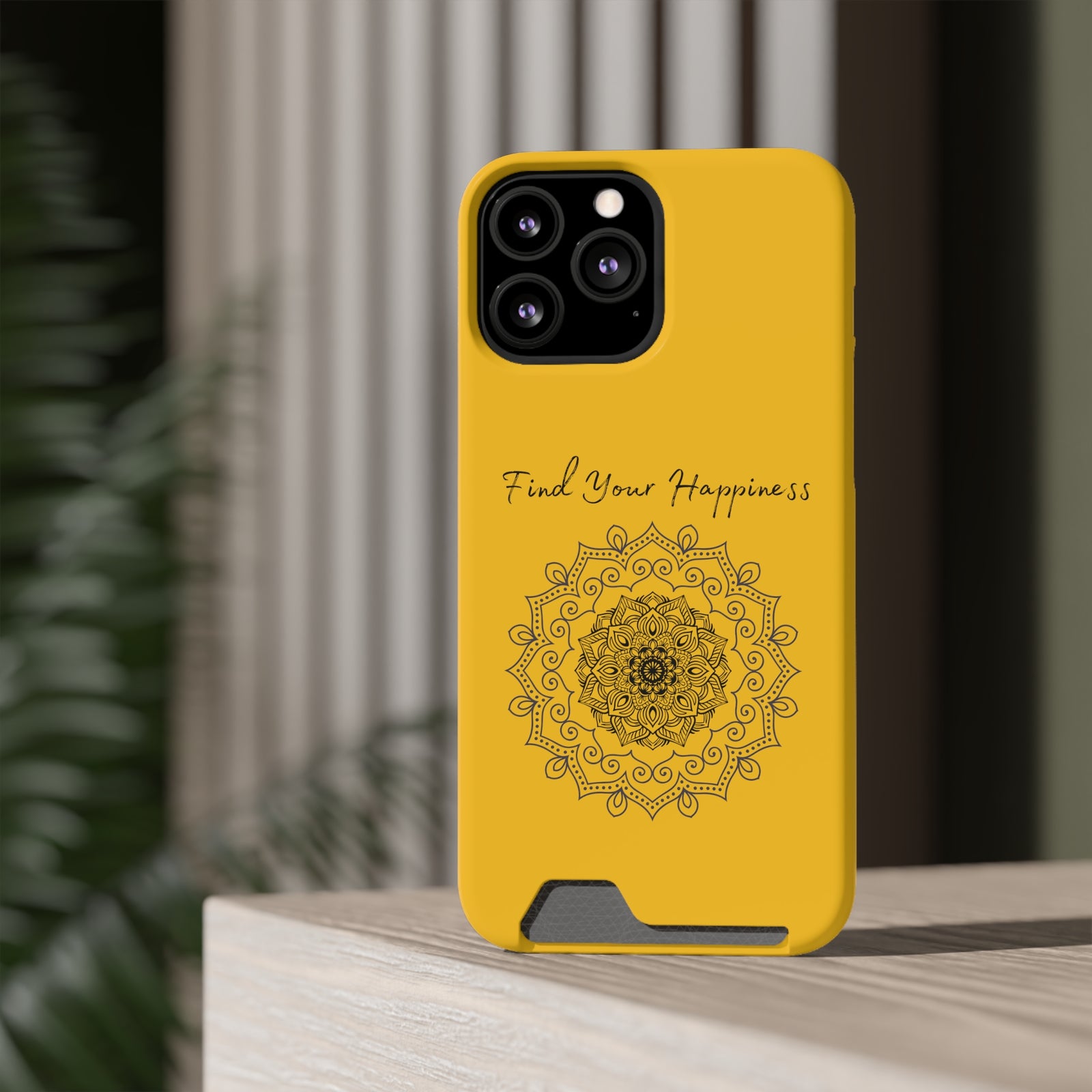 Phone Case With Card Holder Happiness Mandala -Yellow