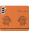 Phone Flip faux leather case with pockets and card storage. Strength lion Mandala design-orange