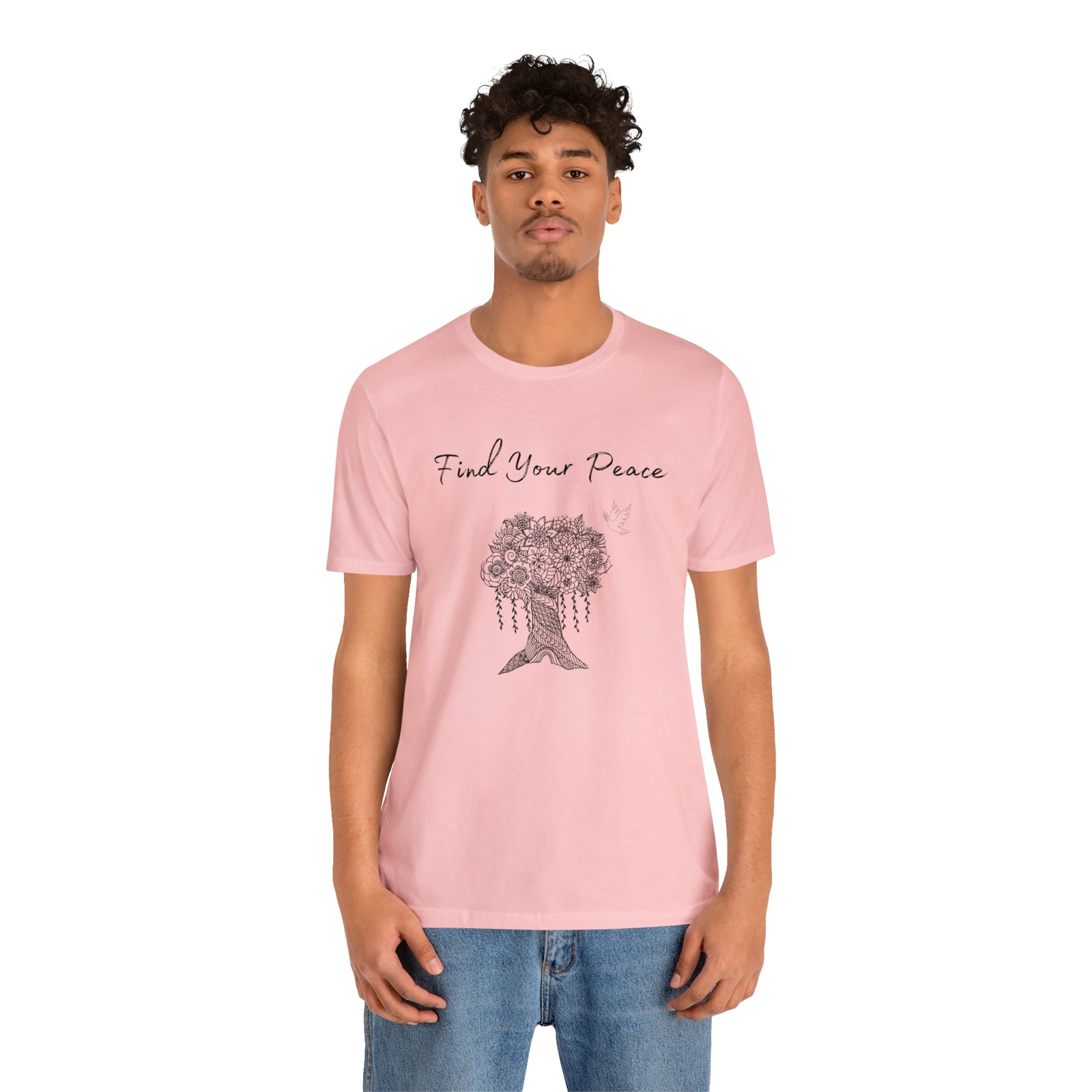 Find Your Peace mandala tree- with dove  Unisex Jersey Short Sleeve Tee- 15 colors