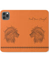 Phone Flip faux leather case with pockets and card storage. Strength lion Mandala design-orange