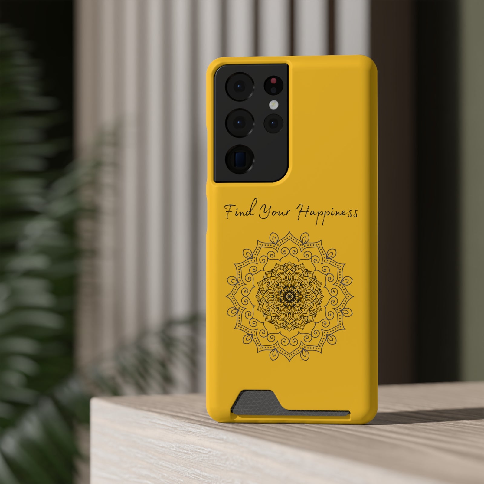 Phone Case With Card Holder Happiness Mandala -Yellow