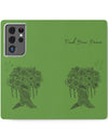 Phone Flip faux leather case with pockets and card storage. Peace Tree Mandala design-Green