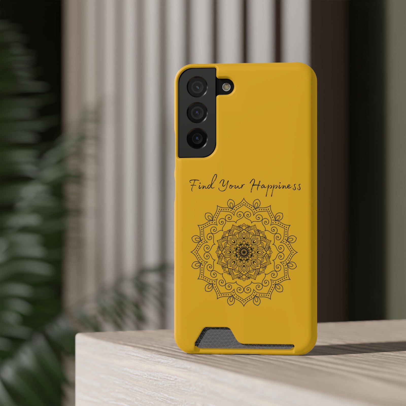 Phone Case With Card Holder Happiness Mandala -Yellow