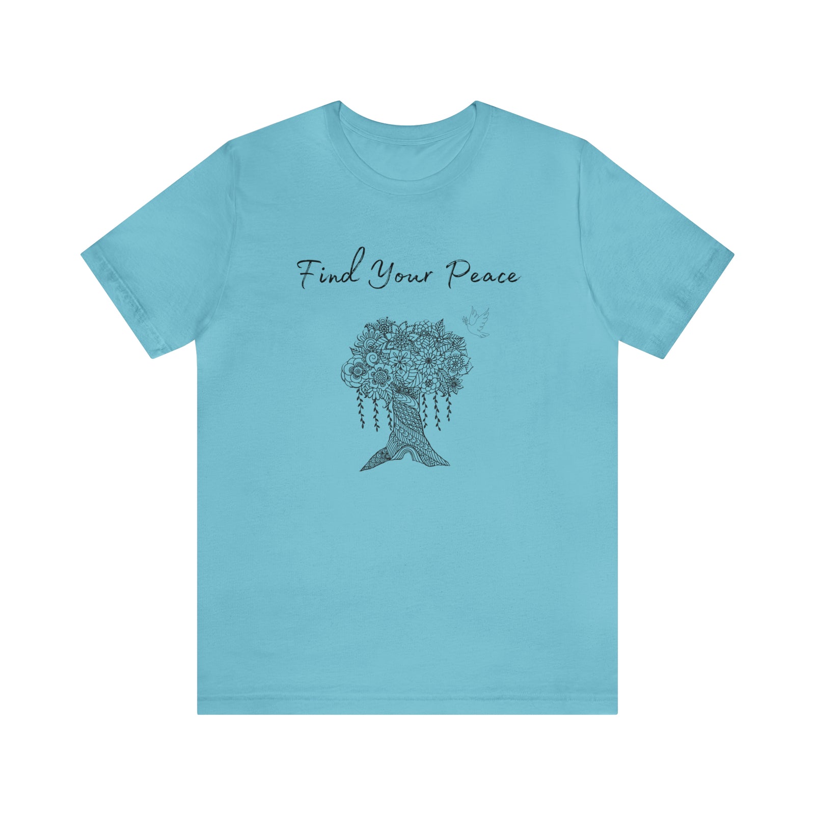 Find Your Peace mandala tree- with dove  Unisex Jersey Short Sleeve Tee- 15 colors