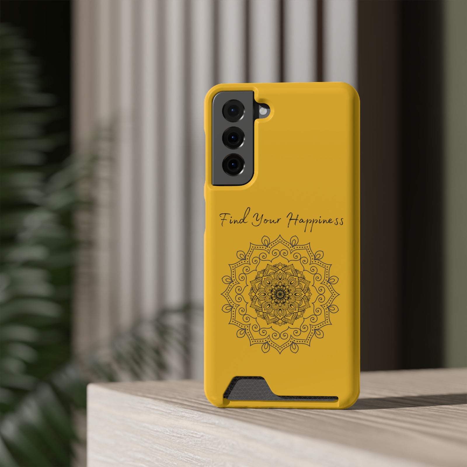 Phone Case With Card Holder Happiness Mandala -Yellow