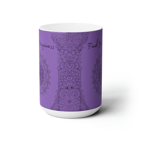 Find your Happiness mandala Purple violet background **Ceramic Mug 15oz